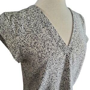 Hilary Radley Women Black White Speckled V-Neck Cap Sleeve Blouse Top M